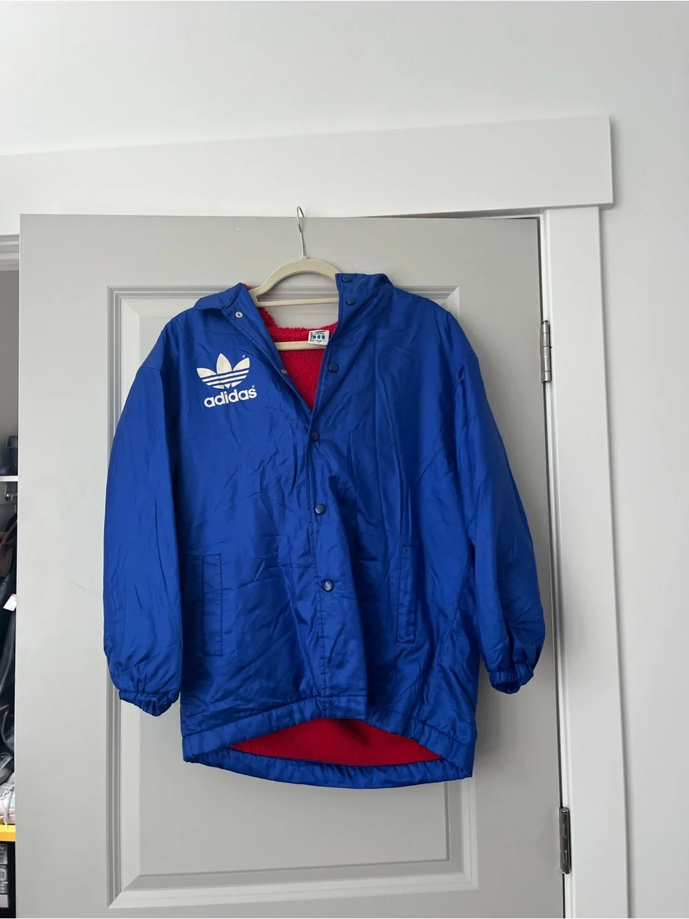 Vintage Men Blue Adidas Jacket with red fleece lining